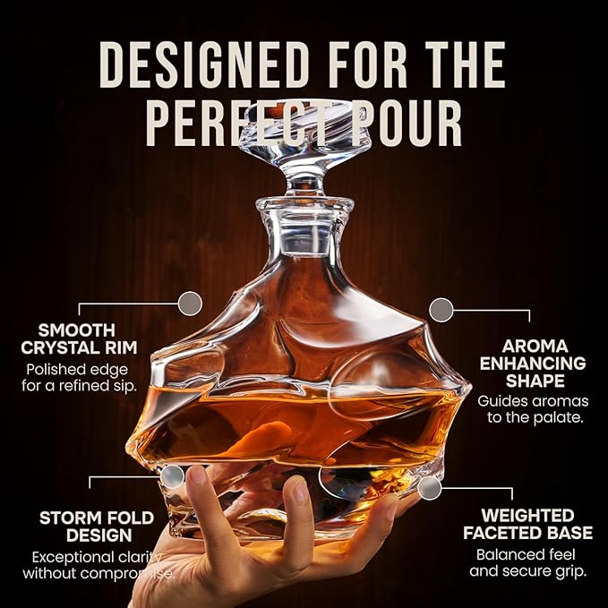 TsukiGlass Storm Japanese Crystal Whisky Decanter | 100% Ultra Clarity Lead-Free Crystal | 750ml Elegant Liquor Carafe for Whiskey, Scotch | Fathers Day Gift | Bourbon & Spirits