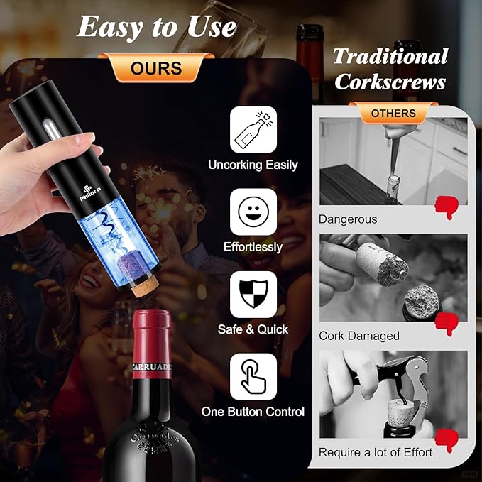 Philorn Electric Wine Opener, Automatic Electric Wine Bottle Corkscrew Opener, Gift for Home Party Bar Outdoor，Rechargeable