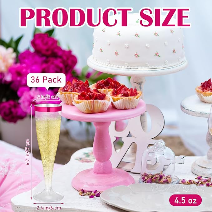 Jingmore 36 Pcs Plastic Champagne Flutes 4.5 oz Clear Disposable Wine Glasses Cocktail Cup Champagne Glass for Wedding Graduation Summer Party Favor Mimosa Bar Supplies (Hot Pink)