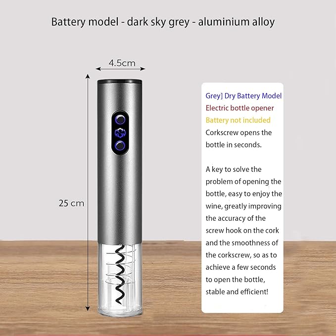 Electric Wine Opener, Battery Operated Wine Bottle Openers One-click Button Reusable Automatic Wine Corkscrew Remover for Wine Lovers Gift Home Kitchen Party Bar Wedding,Gray