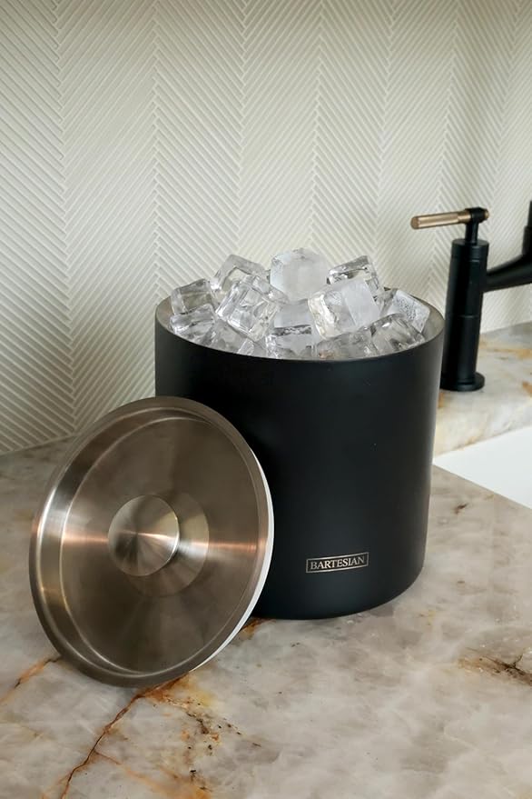 Bartesian Reserve Insulated Ice Bucket with Lid and Tongs – Matte Black Stainless Steel – Heavy Duty Double Wall Thermal Bucket for Home Bar, Parties, and Entertaining – Keeps Ice Cold for 36 Hours