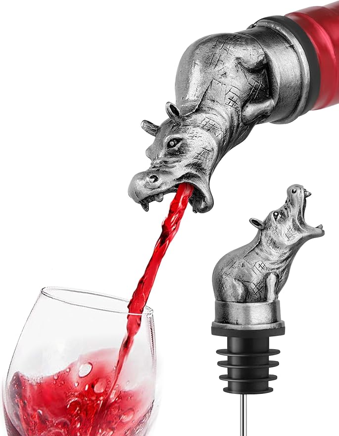Animal Wine Pourer Spout, Drip Free Bottle Pourer & Stopper for Wine and Liquor Bottles, Funny Gift for Men, Dad, Hostess and Housewarming, Bar Cart Accessory for Holiday Party Decor, Multiple Animal