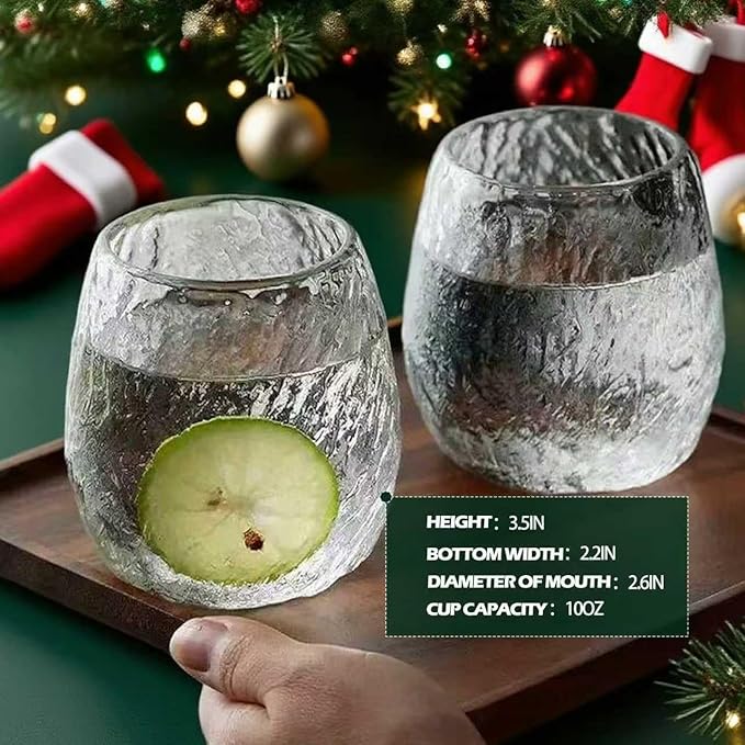 Hand Blown Whiskey Glass Set – Premium Borosilicate Glass Old Fashioned Glasses with Metal Ice Cubes, Tongs & Gift Box – Perfect for Whiskey, Water, Milk, Wine,Beer,Juice & Cocktails