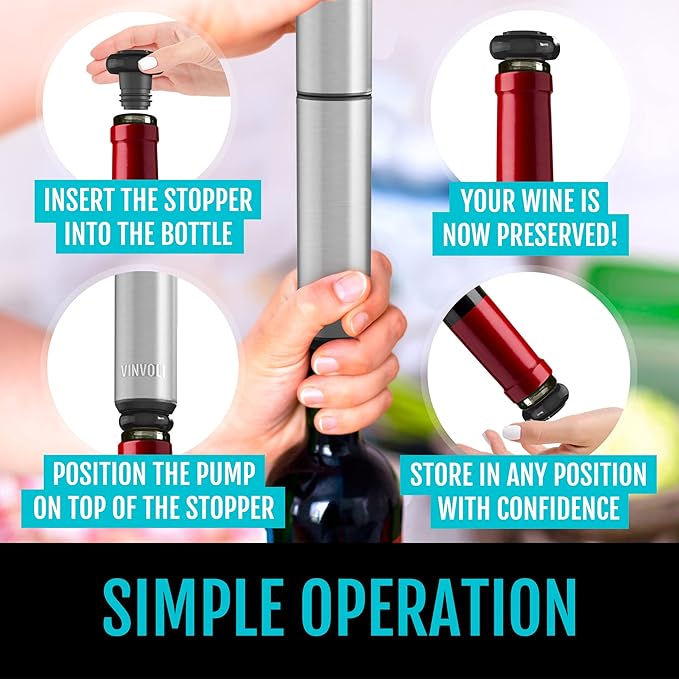 VINVOLI Wine Preserver Set - Deluxe 2026 Wine Vacuum Pump with 2 Reusable Wine Stoppers - Wine Sealer and Wine Saver to Keep Wine Fresh Longer - Professional Quality for Wine Lovers and Sommeliers