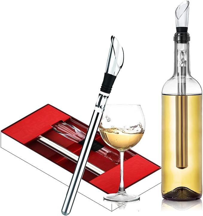 Iceless Wine Chiller Stick 3-in-1 Stainless Steel Wine Bottle Cooler Stick Chilling Rod with Aerator and Pourer - Wine Accessories Gift Bar Accessories Wine Chiller for Bottles