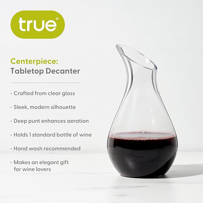 True Centerpiece Tabletop Clear Glass Decanter, Modern Carafe for Red and White Wine, Elegant Glass Pitcher for Wedding Gifts, Birthday Gifts, Home Bar Accessories, 50 oz (1.5 L), Set of 1