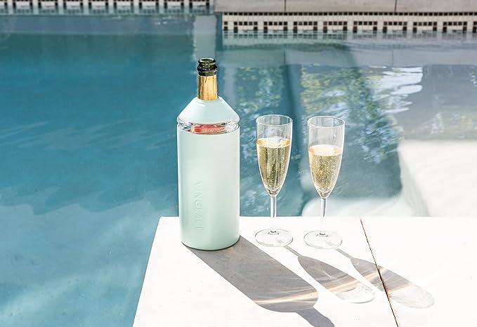 Vinglacé Wine Bottle Chiller- Portable Champagne Insulator- Stainless Steel Wine Cooler Sleeve - Keeps Wine Cold (Sea Glass)