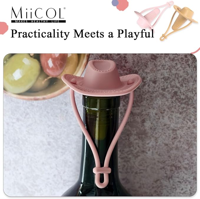 Miicol Wine Stoppers, Silicone Prosecco Stopper, Wine Bottle Stopper, Cowboy Hat Champagne Stopper, Wine Accessories, Funny Wine Lovers Gift, 2 Pack