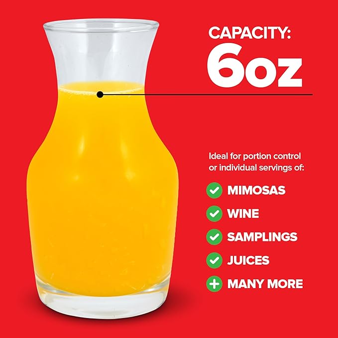 Set of 12 Mini Glass Wine Carafe, 6 oz Each, Perfect for Tasting, Champagne, Juice, or Individual Pours - Single Portion Decanter
