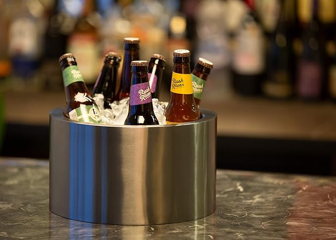 Service Ideas PT2BSDT Double Wall Party Tub, Beverage and Wine Chiller Ice Bucket, Round, Stainless Steel, 1.5 Gallon, Dark Tungsten