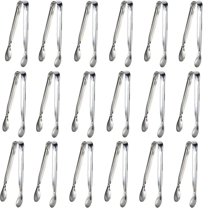 18PCS Mini Tongs for Appetizers, 5Inch Serving Tongs, Ice Tong Appetizer Tong, Small Tongs for Serving Food, Kitchen Utensils for Sugar Cubes, Coffee, Charcuterie Board (Silver-18pcs)