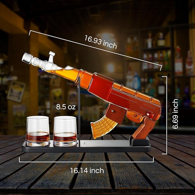 Gifts for Men Dad, Guns Whiskey Decanter Set for Men - Gun Decanter, Detachable Magazine & 2 Full Size Whiskey Glasses, Liquor Dispenser for Bar, Cool Anniversary Birthday Military Present Ideas Gift