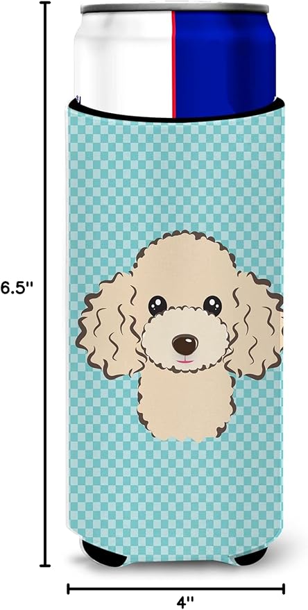 Checkerboard Blue Buff Poodle Ultra Beverage Insulators for slim cans BB1196MUK