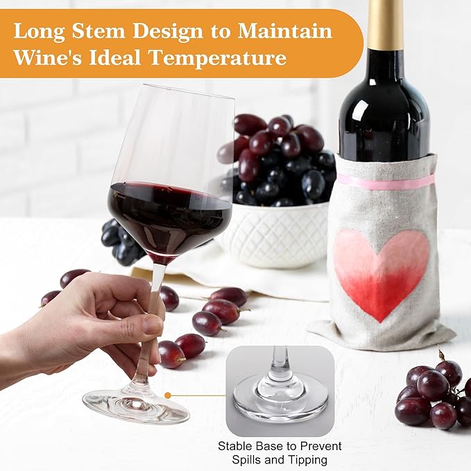 Wine Glasses Set of 6, 14oz Classic Stemmed Glasses, Thick & Clear, Dishwasher Safe Stemware for Red or White, Gift for Party, Holiday, Anniversary, Restaurant, Home Bar, Daily Use