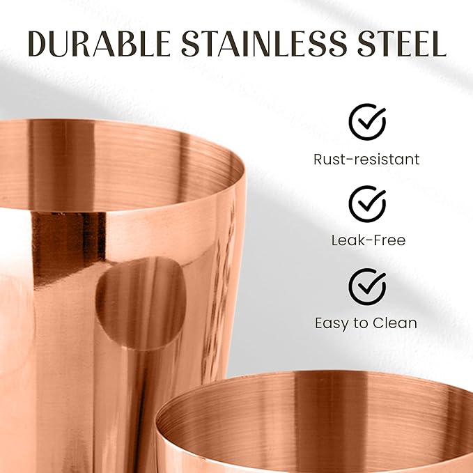 Mixology & Craft Deluxe Copper Cocktail Shaker Set – Weighted Boston Shaker Kit for Bartenders – Includes Japanese Jigger, Muddler, Pourers, Strainers – Perfect for Home Bars and Gifts