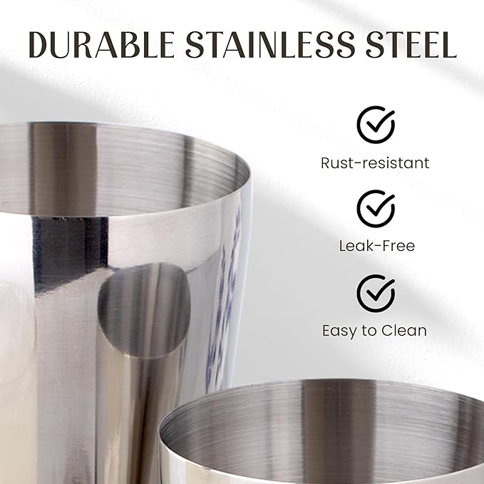 Mixology & Craft All-in-One Stainless Steel Cocktail Shaker Kit with 24 oz Cobbler Shaker, Includes Strainer, Muddler, Spoon, Jiggers, Pourers, Picks, Tongs, Bottle Opener - Gift-Ready Package Tube