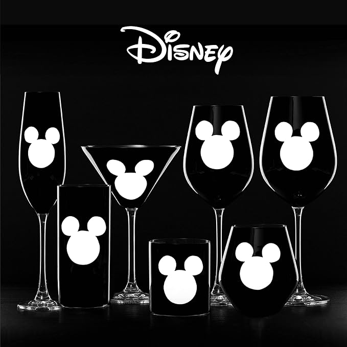 JoyJolt Disney Luxury Mickey Mouse Stemmed White Wine Glasses. European Crystal Wine Glasses Set of 2 Drinking Glasses. Xmas Disney Stuff, Gifts and Cups. 16oz Black Wine Glass, Disney Wine Glass