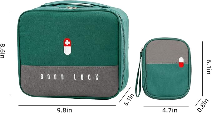 TOPASION Empty First Aid Bags, Travel Medicine Bag, Medical Supplies Organizer Bag, Portable Kit for Traveling, Car, Home, Camping, Office, Hiking, Outdoor (Oxford Green)