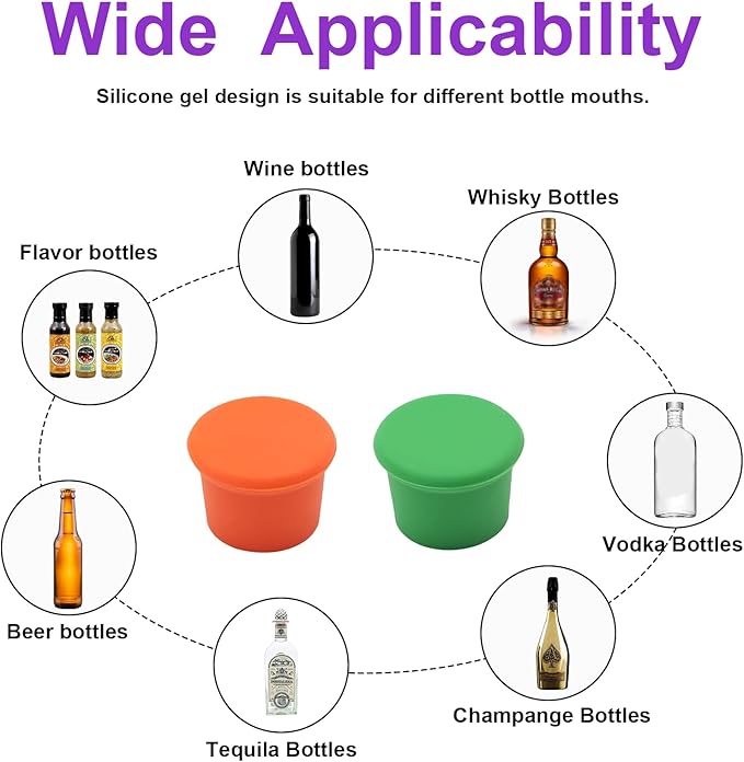 12 PCS MultiColor Silicone Wine Stoppers, Reusable Sparkling & Champagne Corks, Sealed Beverages Beer Bottle Caps, Keeps Wine Fresh