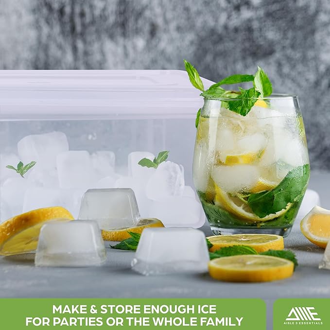 Ice Cube Tray Set with Lids & Bin, 4 Silicone Ice Trays with Scoop & Tongs, BPA Free Ice Maker for Whiskey, Cocktails, Coffee & Freezer Storage