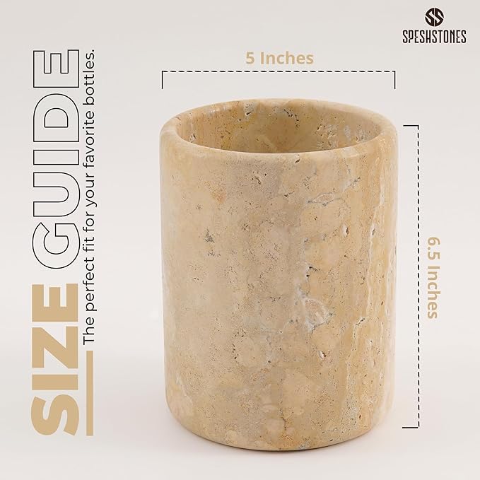 Marble Wine Chiller Handmade 6.5'' Travertine Champagne Chiller for Party - 750ml Wine Bottle Cooler for Kitchen, Bar Cart Decor to Chill & Keep Bottles Cold with Unique Wine Lovers Gift