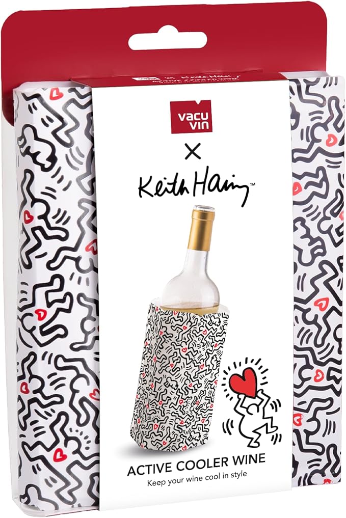 Vacu Vin Wine Cooler Sleeve – Flexible Rapid Wine Bottle Chiller – Reusable Ice Pack Sleeve – Elegant & Portable – Fits 750ml Bottles – Keeps Wine Cold in Minutes Fast, Elegant – Keith Haring