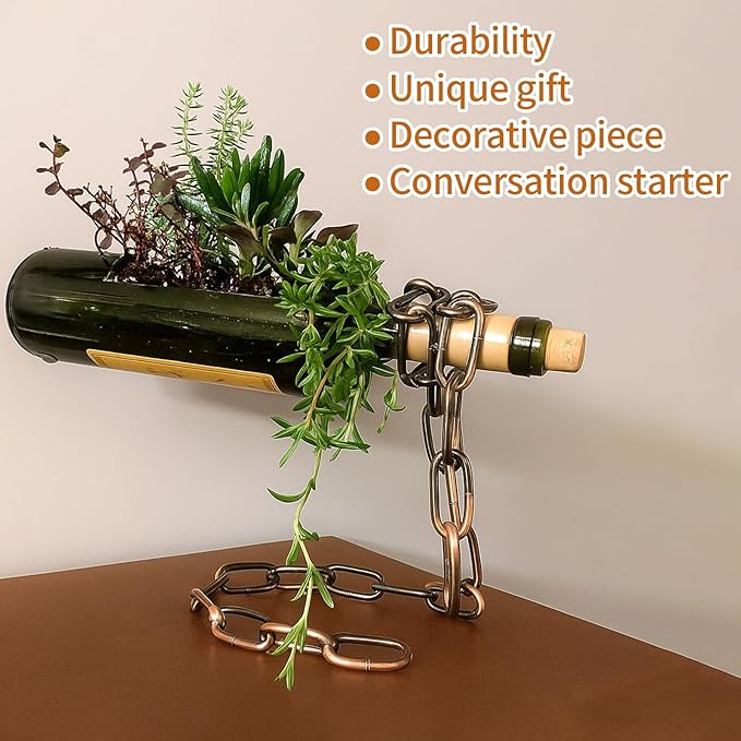 TBWHL Novelty Magic Wine Bottle Holder Floating Steel Link Chain Wine Bottle Rack/Holder - Holds Bottles in The Air, Unique Levitating Wine Bottle Stand for Home Bar, Kitchen, or Party Deco（Brown）