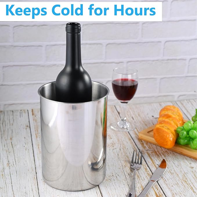 6 Pack Wine Chiller Bucket 750 ML Champagne Bucket Stainless Steel Wine Chillers for Bottles Keeps Cold for Hours Cooler Insulated Champagne Beer Ice Bucket Silver