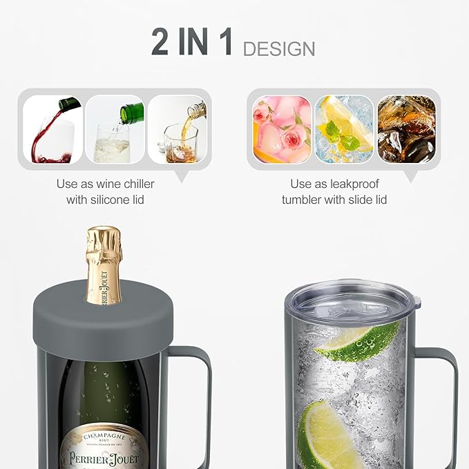 Wine Bottle Chiller with Handle | Portable Rapid Cooling Champagne Insulator | Stainless Steel Wine Cooler Sleeve | Ideal Gift for Wine Lover | | Perfect for Dinner Parties & Outdoor Picnics