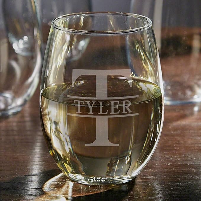 HomeWetBar Personalized Stemless Wine Glass - Engraved Wine Glass for Red and White Wines