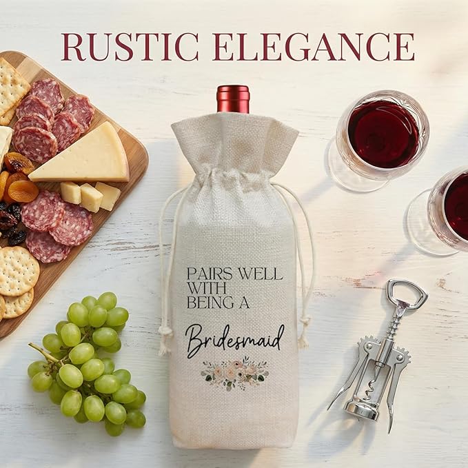 Buildinest Bridesmaid Wine Gift Bag, Pairs Well With Being A Bridesmaid Wine Bottle Gift Bags, Bridesmaid Proposal Gifts, Wine Bottle Gift Bag for Champagne & Wine, Bridal Shower, Wedding & Wine Party Decorations, Gifts For Bride-A12