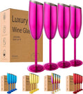 Champagne Flutes Set of 4, Premiumty Stainless Steel High Footed Champagne Glasses, 7oz Capacity,Unbreakable Slanted Champagne Glasses