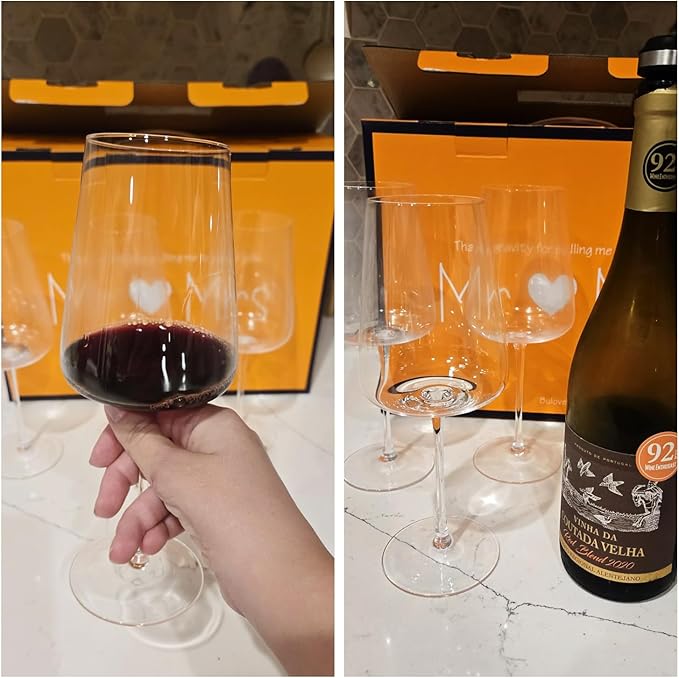Red Wine Glasses Set of 4, Premium Crystal Wine Glasses Hand Blown,20 oz,Thin Rim,Long Stem,Perfect for Red or White,Daily Use,Unique Wedding Anniversary or Birthday Gift