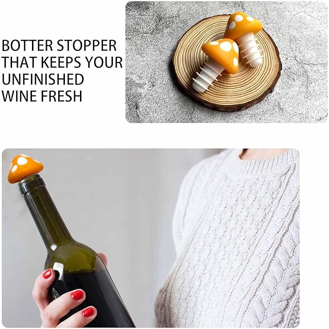Orange Mushroom Wine Stoppers Bottle Plug Wine Bottle Stoppers Accessories Kitchen Gadgets Kitchen Gift Set Creative Gifts Halloween Mushroom Decoration -2pcs Bottle Stoppers