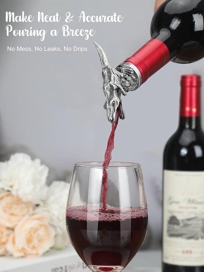 Animal Wine Pourer Spout, Drip Free Bottle Pourer & Stopper for Wine and Liquor Bottles, Funny Gift for Men, Dad, Hostess and Housewarming, Bar Cart Accessory for Holiday Party Decor, Multiple Animal