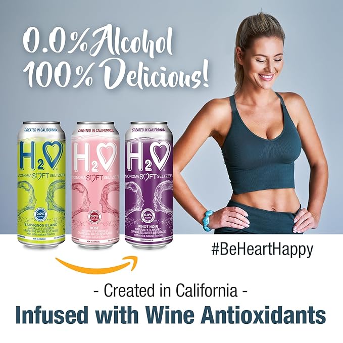 H2o Pinot Noir – Complex & Structured | Non-Alcoholic Wine-Infused Beverage from California | 0.0% Alcohol | No Added Sugar, Low Calorie | 24 x 12 fl oz Cans (1.5x Larger Format, Bulk Pack)