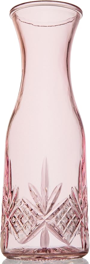 Godinger Carafe Pitcher, Water Pitcher, Wine Carafe, Glass Water Pitcher - Pink, 32oz, Dublin Collection