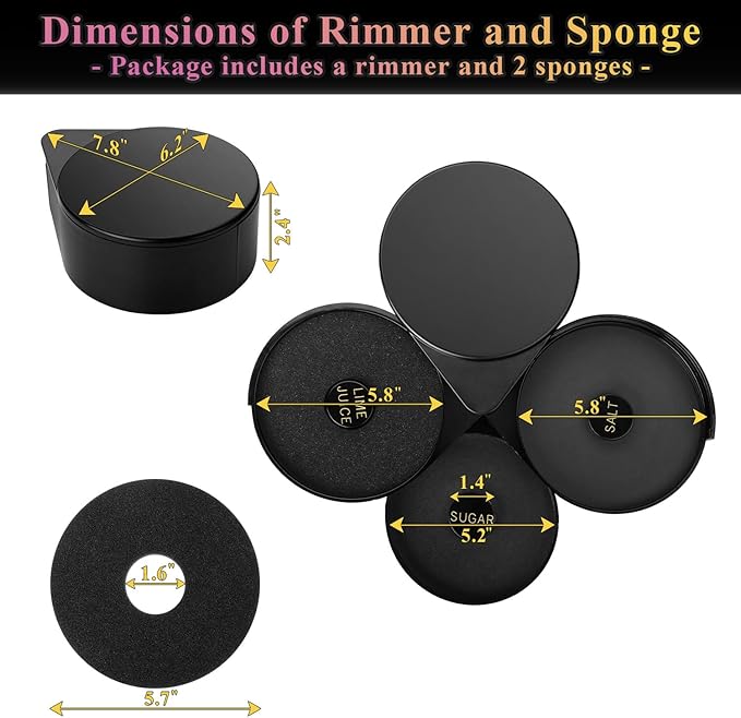 Margarita Salt Rimmer Set, 3-Tier Bar Glass Rimmer with 2 Sponges, Bartender Tool Rimmer Dish with Separate Tier for Lime Juice, Salt and Sugar, Bar Accessories for Cocktails and Bloody Mary