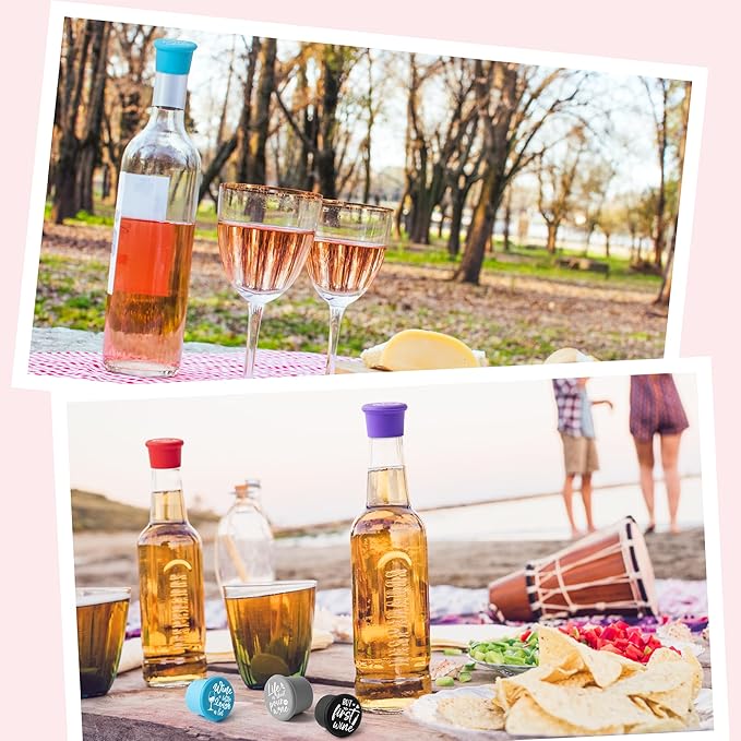10Pcs Wine Stoppers Gift Set Funny More Wine Less Whine Pattern Silicone Bottle Covers Reusable Beverage Corks Strong Sealing Liquor Accessories for Outdoor Picnics Weddings Barbecues Party