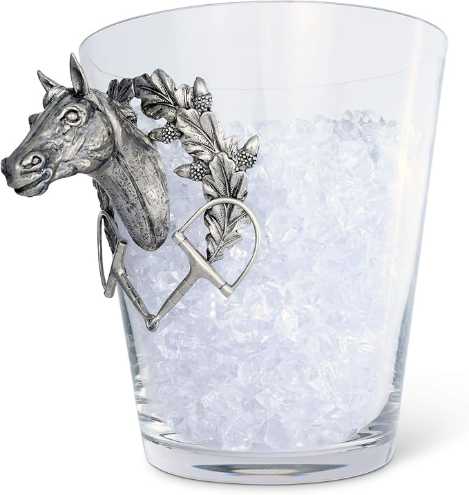 Vagabond House Handblown Glass Ice/Wine/Bucket with Solid Handcraft Pewter Horse Head Equestrian Handles 11 inch Tall