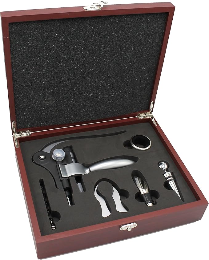 My Personal Memories Custom Engraved 5 Piece Wine Tool Opener Accessories Box Set - Customized Wine Lovers for Anniversary, Weddings, and More (Rosewood)