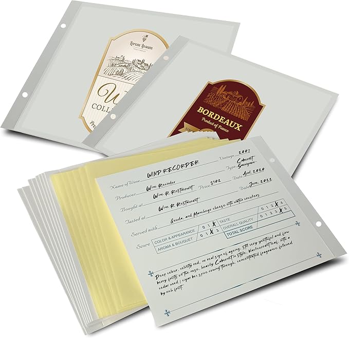 [WINERECORDER] 12 Pack Wine Beer Bottle Label Remover & Saver Kit | Self-Adhesive Laminating Sheets & Mounting Cards for Comments, 6.8x5.9in/17.5x15cm