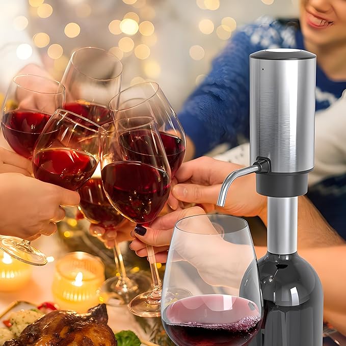 Electric Wine Aerator Pourer One Touch Wine Accessories Rechargeable 2-in-1 Automatic Wine Decanter Stainless Steel Wine Dispenser Gifts for Wine Lovers