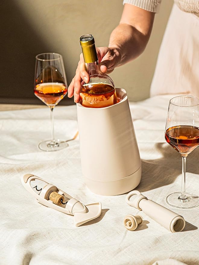 Vacu Vin Host Wine Set – Sand (4-Piece) – Gift-Worthy Wine Accessory Bundle with Cooler, Vacuum Saver, Twister Corkscrew & Drip-Free Server – Made from Recycled Material