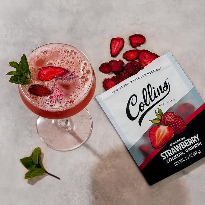Collins Dehydrated Strawberry Cocktail Garnish Slices, 1.3 oz – Perfect for Strawberry Gin Fizz, Spritzes & Desserts – Premium Drink & Food Garnish – 1.3 oz