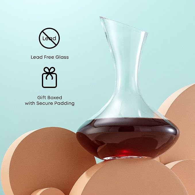 JoyJolt Lancia Hand Blown Crystal Wine Decanter and Aerator Glass Red Wine Carafe 750ML