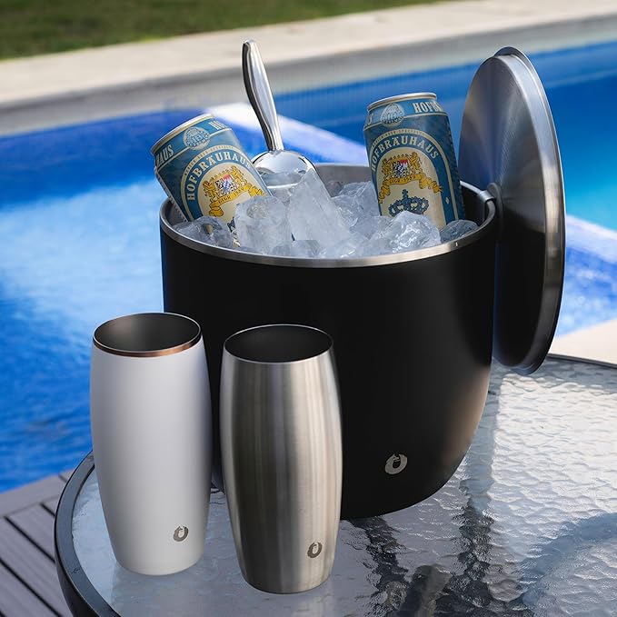 Snowfox XL - Insulated Ice Bucket with Lid/Scoops, Premium Vacuum Insulated Stainless Steel Ice Buckets for Parties, Ice Box, Home Bar Accessories, Parties Supplies, Bar Decor, 7L, Marble