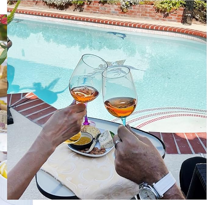 Lily's Home Unbreakable Stemmed White Wine Glasses, Made of Non Breakable Shatterproof Plastic, Indoor and Outdoor Drinkware, Reusable and Dishwasher-Safe, 13 oz. Each, Set of 4 (Multi Color Stem)