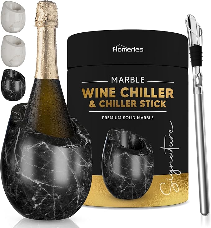 Homeries Marble Wine Chiller Bucket - Wine & Champagne Cooler for Parties, Dinner – Keep Wine & Beverages Cold, Wine Chillers for Bottles – Holds Any 750ml Bottle (Black)