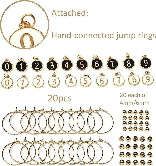 Number Wine Glass Charms - 2 Set of 20pcs Round 0-9 Figures Number Wine Charms for Stem Glasses - Tasting Party Supplies Drink Markers Cup Glass Charm Rings